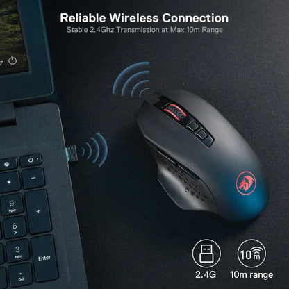 Mouse Gaming Wireless Redragon M656 Gainer, 4000 DPI, Mouse Gamer Wireless 2.4Ghz con 5 livelli DPI, 7 pulsanti macro, retroilluminazione LED rossa