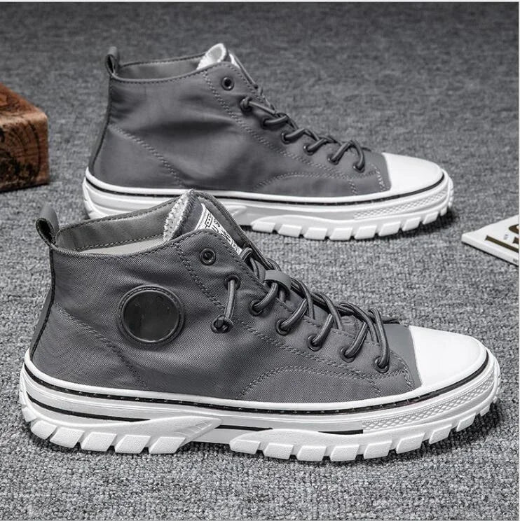 Men's Canvas Shoes High Top Casual Breathable Sports Shoes Gray Skateboarding Vulcanized Shoes Comfortable Sneakers 2025 New