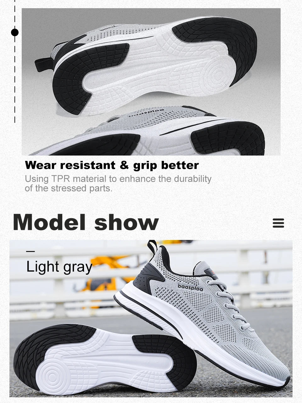 Baasploa Men's Running Shoes Brand, Male Designer Mesh Casual Sneakers, Lightweight Lace-Up New Male Outdoor Sports Tennis Shoes