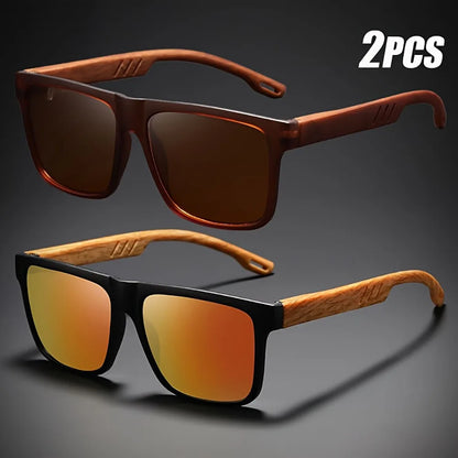 1/2pcs New Square Casual Sunglasses Wood Grain Spring Hinges UV400 Protection Unisex Outdoor Daily Eyewear