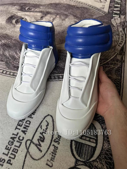 Men Mixed Color Real Leather Ankle Boots Fashion Design Lace-Up High Top Sport Shoes Male Casual Flat Sneakers