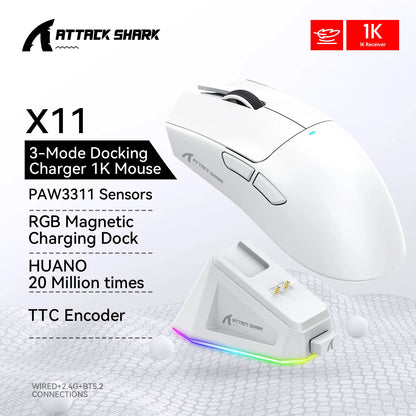 Ratón gaming ATTACK SHARK X11 y ratón inalámbrico X11 SE 22000 DPI, sensor PAW3311, BT/2.4G/con cable, ligero de 59g, 2000W clics