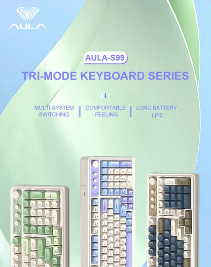 AULA S99 Spider Keyboard Membrane Keyboard Wireless Bluetooth Wired Three Mode RGB Gamer Keyboards Office Typing Mute 99 Keys
