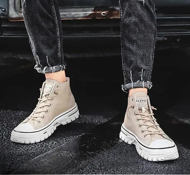Men's Canvas Shoes High Top Casual Breathable Sports Shoes Gray Skateboarding Vulcanized Shoes Comfortable Sneakers 2025 New