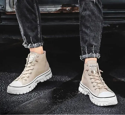 Men's Canvas Shoes High Top Casual Breathable Sports Shoes Gray Skateboarding Vulcanized Shoes Comfortable Sneakers 2025 New
