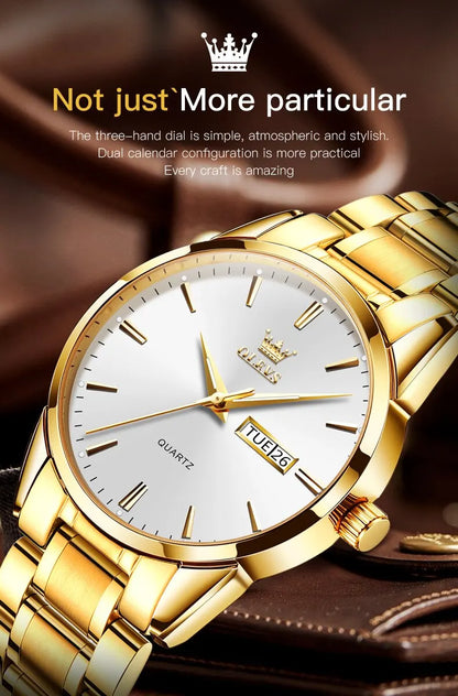 OLEVS Classic Gold Wrist Watches For Top Brand Luxury Business Date Waterproof Luminous Stainless Steel Men Quartz Wristwatch