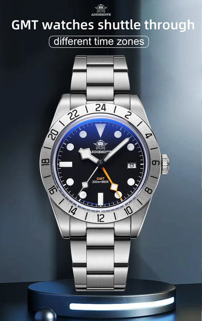 ADDIESDIVE Neue Luxus-Herrenuhr 200 wasserdichte Edelstahl-Quarzuhr BGW9 Super Blue Leucht-GMT-Edelstahluhr