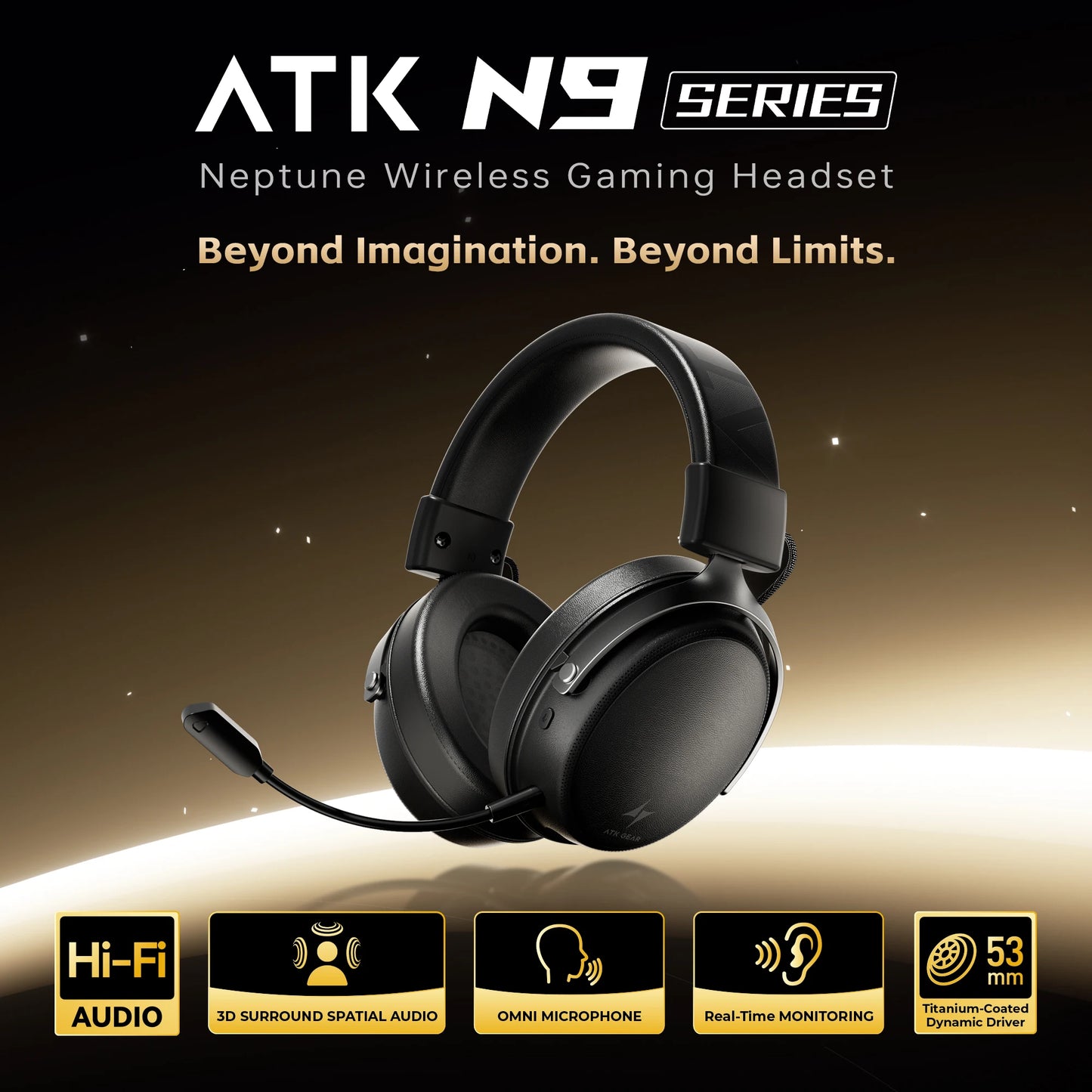 ATK Neptune N9 Wireless Gaming Headset – Low Latency eSports Headphones with Noise Cancelling Mic, Bluetooth 5.3, 4 Modes Dual Connection Gaming Headset
