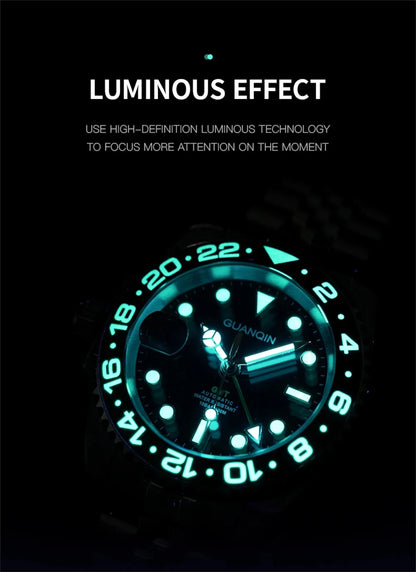 GUANQIN GMT Men's Watches 2025 New Atuomatic Watch Men NH34 Mechanical Wristwatch Sapphire Glass Stainless Steel Clock Left Hand
