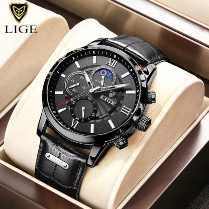 2025 New Men's Watches LIGE Top Brand Luxury Leather Casual Quartz Watch Men's Sport Waterproof Clock Watch Relogio Masculino+Box