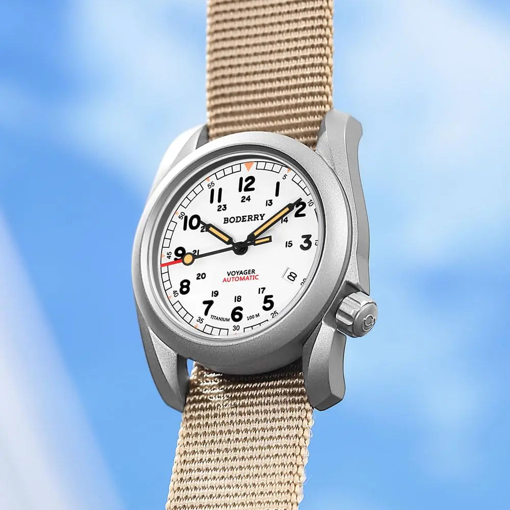 BODERRY Men's Automatic Watch 40MM Titanium Pilot Sport Mechanical Wristwatch 100m Waterproof Sapphire C3 Luminous NH35