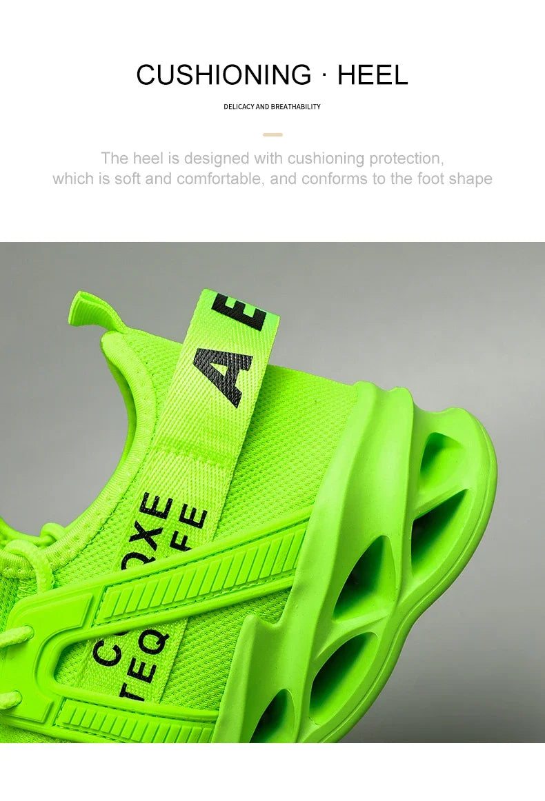 YRZL Men's Lightweight Comfortable Mesh Breathable Sneakers Green Casual Thick Sole Running Shoes