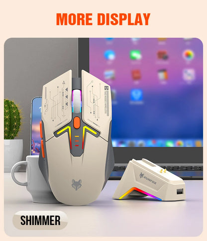 Ratón XUNSVFOX H2 inalámbrico Bluetooth de doble modo con iluminación RGB, para portátil, gaming y oficina, con carga magnética