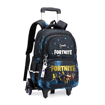 Fortnite-Trolleytasche – leichtes Treppensteigen, Anime-Design, wasserfester Rucksack mit Rollen, großes Fassungsvermögen, Schultasche für Schüler, lässige Reisetasche