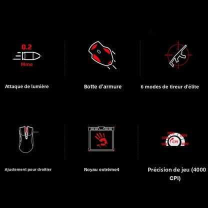 Mouse gaming A4TECH Bloody A91, 4000 DPI, Drag Click, 1000HZ, 6666FPS, 8 pulsanti, piedini Metal X' Glide Armor, oltre 20 milioni di clic
