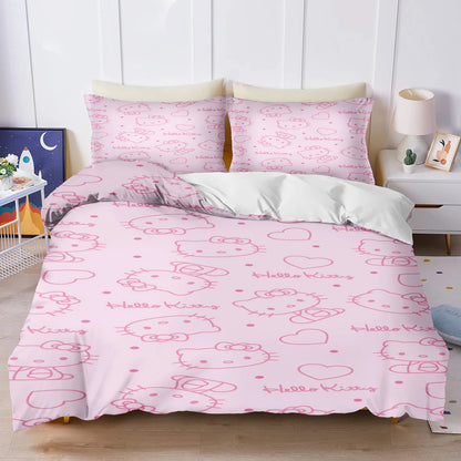 Hello Kitty Bettbezug-Set, 3D-Kinderbettwäsche, 3-teilig, 1 Bettdeckenbezug, King Size