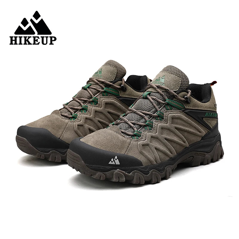 HIKEUP High-Quality Leather Hiking Shoes, Durable Outdoor Sport Men Trekking Leather Shoes, Lace-Up Climbing Hunting Sneakers