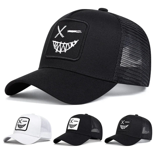 Unisex X Smiling Face Teeth Embroidery Baseball Net Caps Spring Summer Outdoor Sunscreen Hat Adjustable Casual Trucker Hats