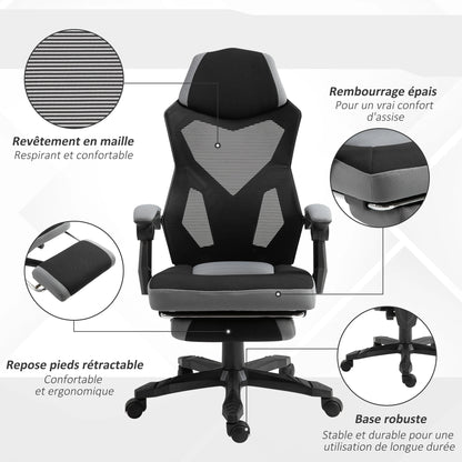 Office Chair, Gaming Armchair, Height Adjustable, Backrest, Swivel, Casters, Footrest, Mesh Gaming Chair, Multi-Purpose Chair