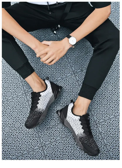 2025 Thick-Soled Sports Shoes Youth Mesh Breathable Running Shoes Trendy Spring Summer Korean Large Black and White Shoes Walk