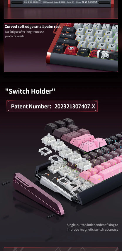 Tastiera magnetica SKYLOONG GK61/GK68 HE con case in alluminio, 8000hz, RT0.01mm, Rapid Trigger, keycap PBT, retroilluminazione RGB, tastiera gaming cablata