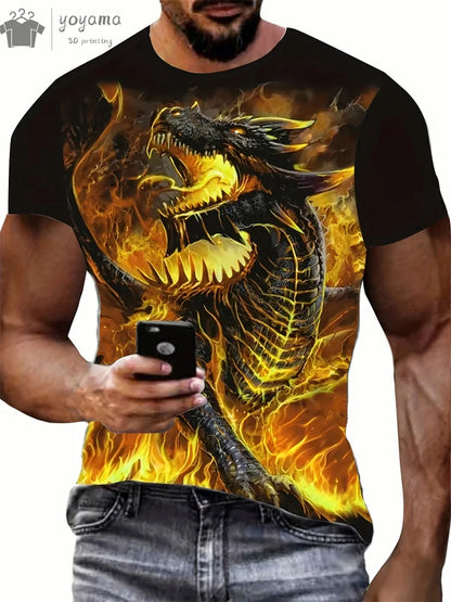 Dragon Print Clothes Men Funny Men's Summer Clothes T-Shirt Men Short Sleeve Tee Dragon Graphic T-Shirts Personalized T-Shirt