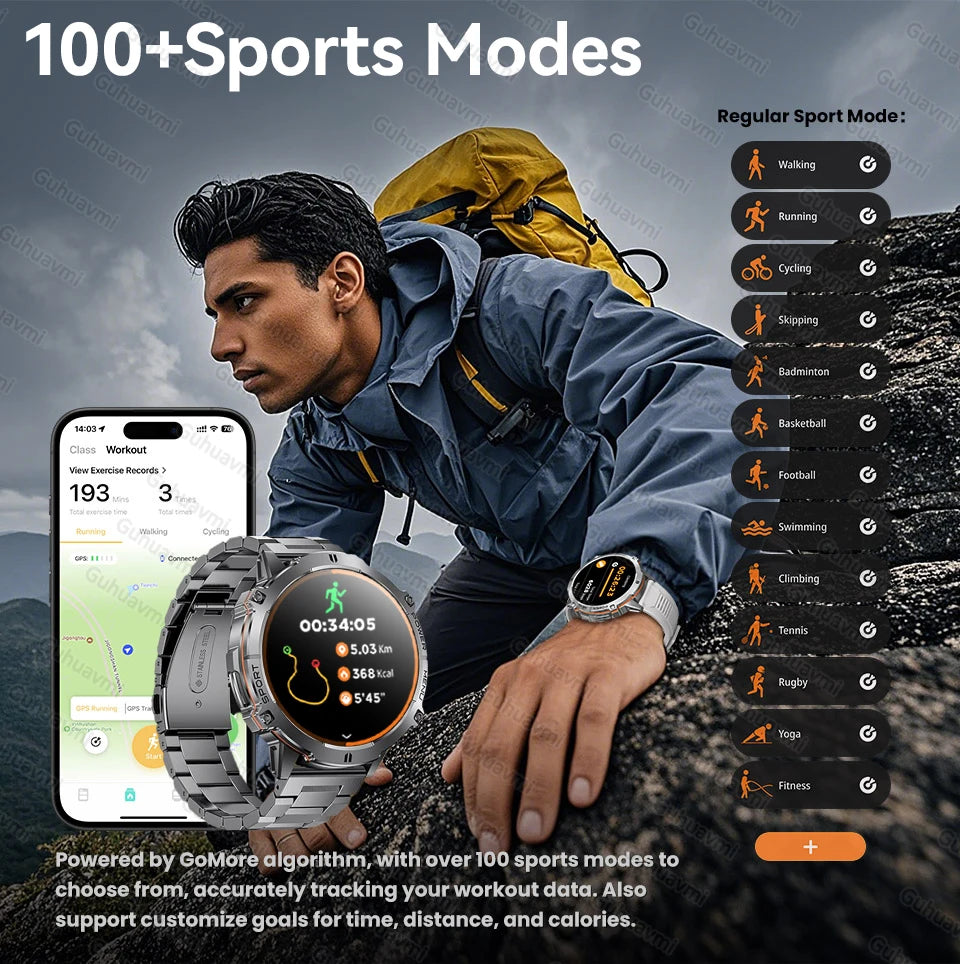 2026 New Military TANK X3 Smartwatch für Herren, 1000mAh Akku, 10ATM wasserdicht zum Schwimmen, GPS-Route, 1.75" AMOLED HD, Anrufe, Sport-Smartwatch