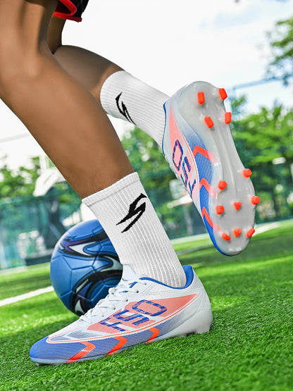 Unisex AG FG Soccer Shoes PU Woven Fabric Upper TPU Shockproof Sole Wear-Resistant Anti-Slip Teenager Competition Sneakers