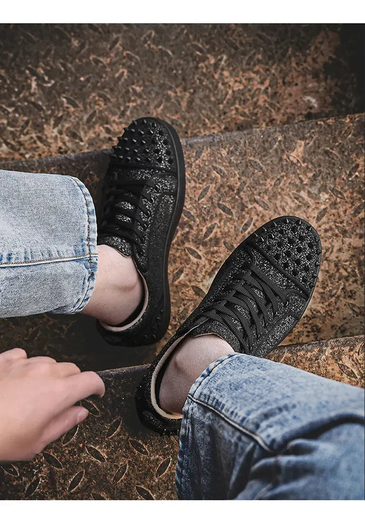 2025 New Men's Casual Shoes Comfortable Soft Punk Style Board Shoes Fashion Nail Anti Slip Wear Resistant Personalized Sneakers