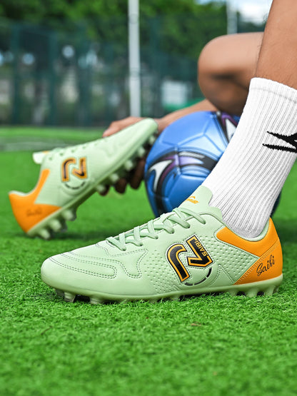 Low-top studded soccer shoes, unisex, TF and FG, slip-resistant and wear-resistant, available in 4 colors to choose from.