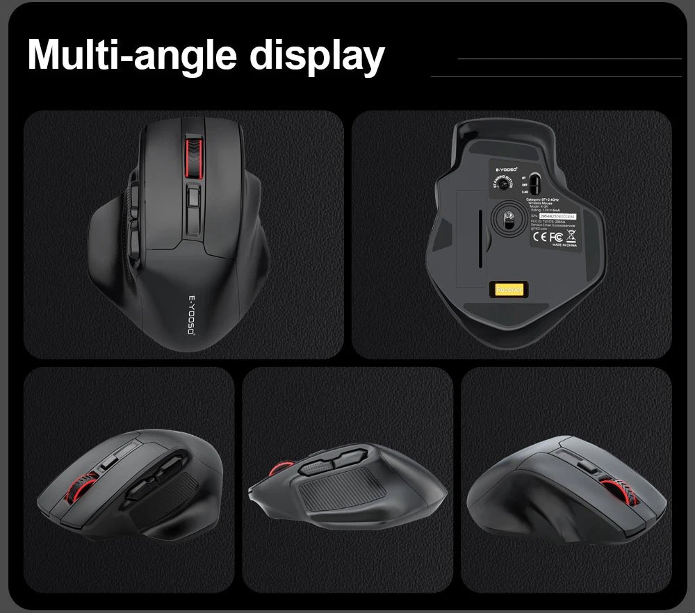 E-YOOSO X-31 Pro USB Gaming Large Mouse, Supports Bluetooth 2.4G Wireless, PAW3212 4800 DPI for Gamer Mice, Computer, Laptop, PC