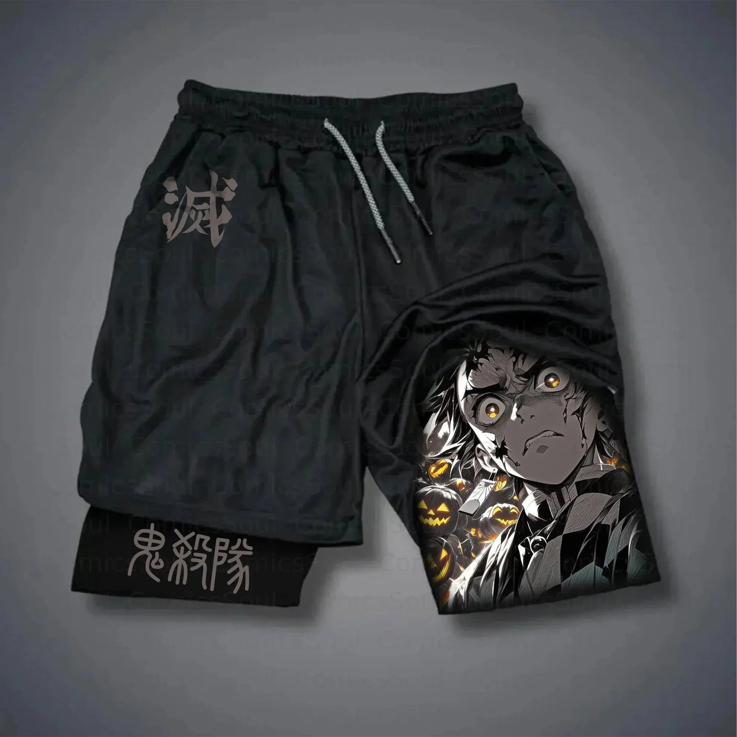 Pantaloncini da palestra da uomo Anime Demon Slayer ad asciugatura rapida, pantaloncini doppio strato 2 in 1, sportswear Y2K estate 2026, streetwear traspirante