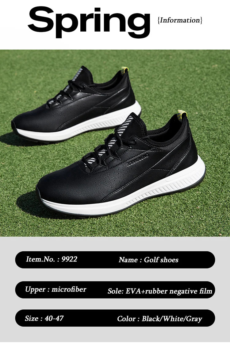 Golf Sports Shoes for Men, Waterproof High-Quality Leather Golf Competition Sports Shoes, Formal Golf Course Training Shoes for Men