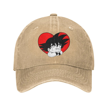 Dragon Ball DBZ Goku Baseball Caps Distressed Cotton Red Heart Headwear Unisex Style Outdoor All Seasons Travel Gift Hats Cap