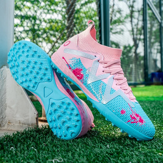TF Turf Soccer Shoes PU Fabric Breathable Upper Rubber Sole Wear Resistant Anti Slip Men Women Kids Youth Training Sneakers