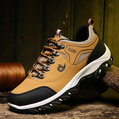 Autumn and Winter Men's Waterproof Hiking Shoes, Outdoor PU Leather Sports Shoes, Wear-Resistant, Walking, Tactical