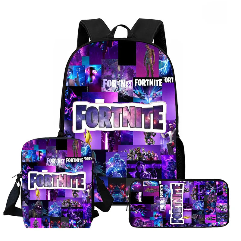 Fortnite 3-piece cartoon set, unisex, includes: Backpack, Crossbody bag, And pencil case Lightweight and large capacity