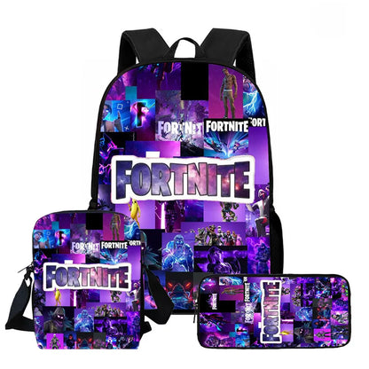 Fortnite 3-piece cartoon set, unisex, includes: Backpack, Crossbody bag, And pencil case Lightweight and large capacity