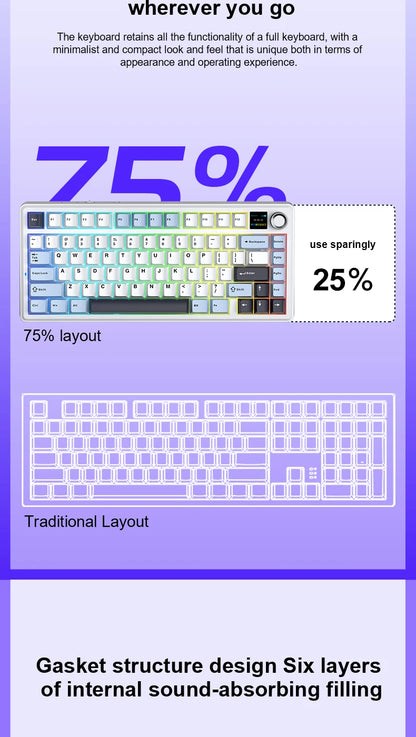AULA F75 MAX Gaming Mechanical Keyboard 75% Wired/Bluetooth/2.4G Hot-Swap RGB E-sports Keyboard with TFT Screen for PC/Mac