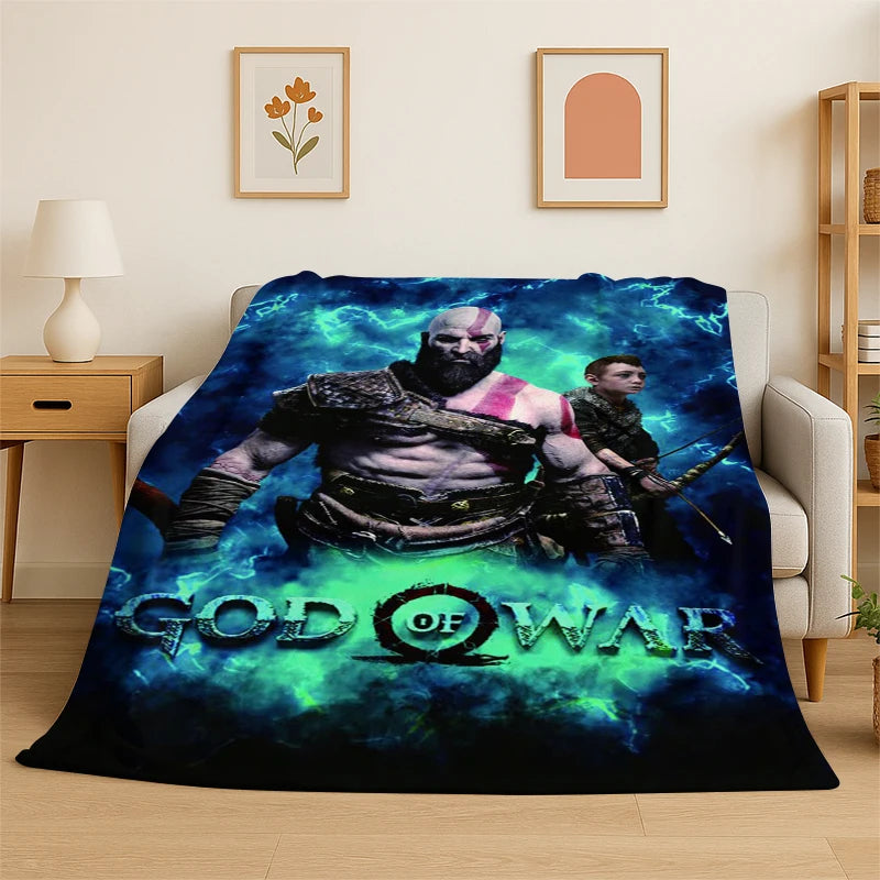 Retro God of War Game Kratos Flannel Blanket Soft Warm Throw Blanket for Bedroom Living Room Bed Travel Camping Picnic Gift