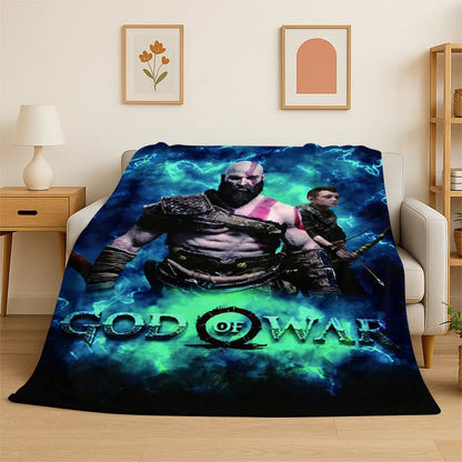 Retro God of War Game Kratos Flannel Blanket Soft Warm Throw Blanket for Bedroom Living Room Bed Travel Camping Picnic Gift