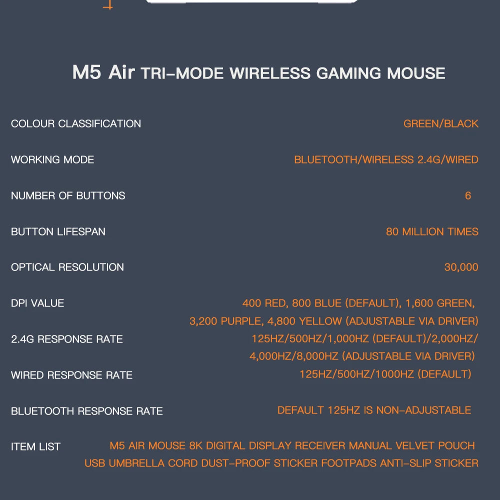 Darmoshark M5Air geschmiedete Carbonfaser kabellose 8K-Gaming-Maus PAW3950 30K DPI für kleine Hände, Finger-Grip, Game-Makro-Maus, leicht