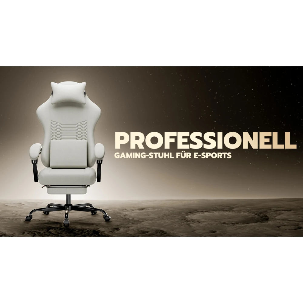 Gaming Chair Fabric Office Chair, Massage Gaming Chair with Headrest, Ergonomic Racing Gaming Seat with Footrest, for Relaxing