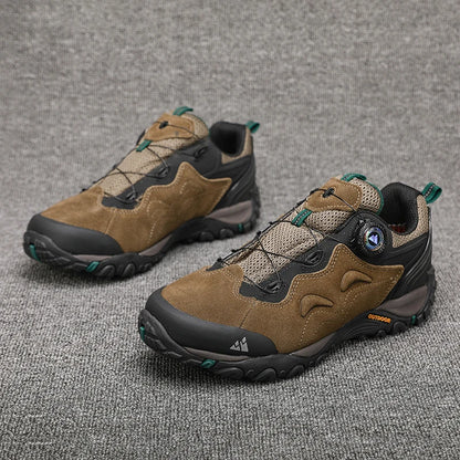 HIKEUP Leather Men's Outdoor Hiking Shoes Tourist Trekking Sneakers Mountain Climbing Trail Jogging Shoes with Turnbuckle