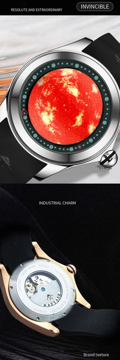 KAFYASE Fashion Earth Bubble Rubber Automatic Watches Luxury Men 46mm Mechanical Wristwatches Art Eye Ball Dial Classic Watch