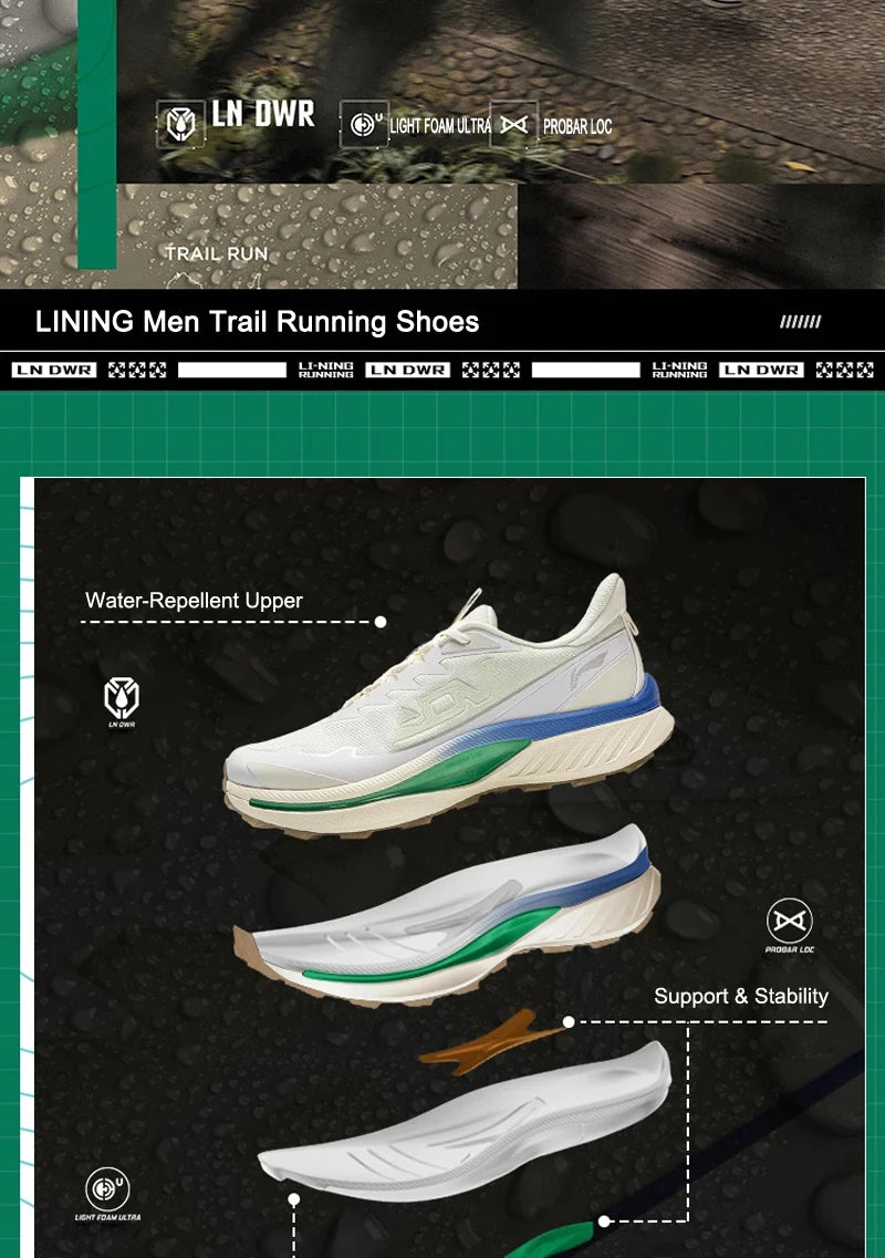 Li-Ning Men's BEN XIAO Trail Running Shoes LN DWR Water Repellent Breathable Support Stable Li-Ning Mountain Sports Shoes ARNV015