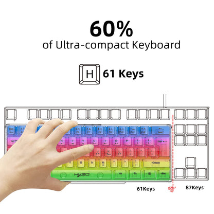 Tastiera gaming trasparente cablata HXSJ 60%, retroilluminazione RGB, ultra-compatta, impermeabile, 61 tasti, per PC/Mac