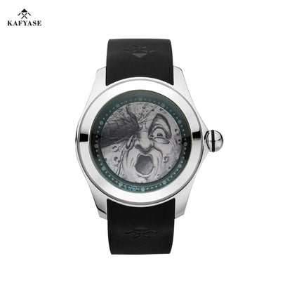 KAFYASE Fashion Earth Bubble Rubber Automatic Watches Luxury Men 46mm Mechanical Wristwatches Art Eye Ball Dial Classic Watch