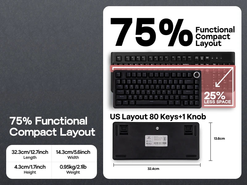 EPOMAKER x AULA F75 kabelgebundene mechanische Hot-Swap-Tastatur 75% ANSI US-Layout mit Gasket-Mount und Drehregler für Mac/WIN/Android