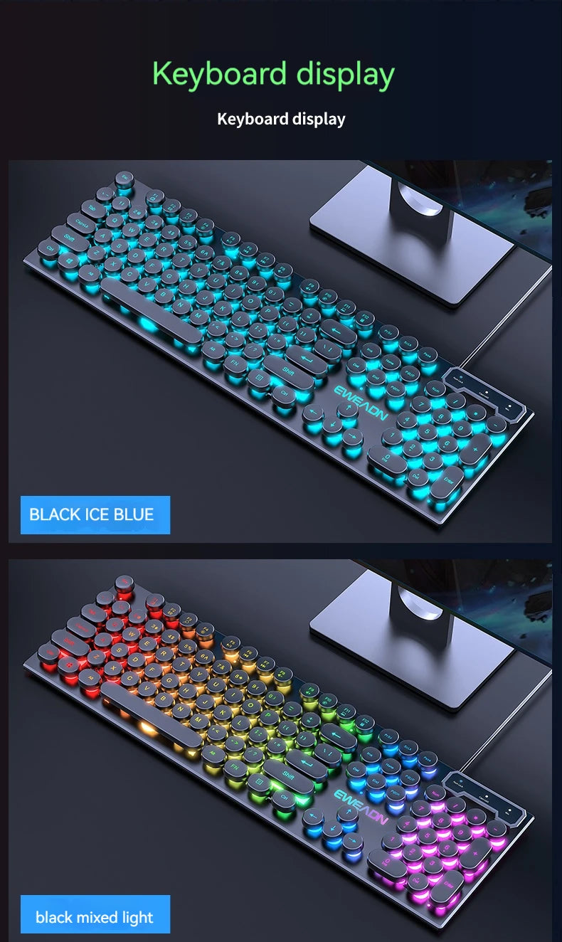 EWEADN GX330 Gaming Keyboard Wired, LED Backlit, Office silent keyboard full size, Ergonomic, Gaming, office, Windows/Laptop/PC
